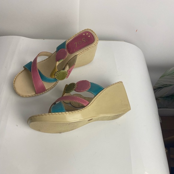 90’s Multi Coloured Slip On Wedge Sandals  Maybe made in Brazil!! Sz 37 - Picture 4 of 7